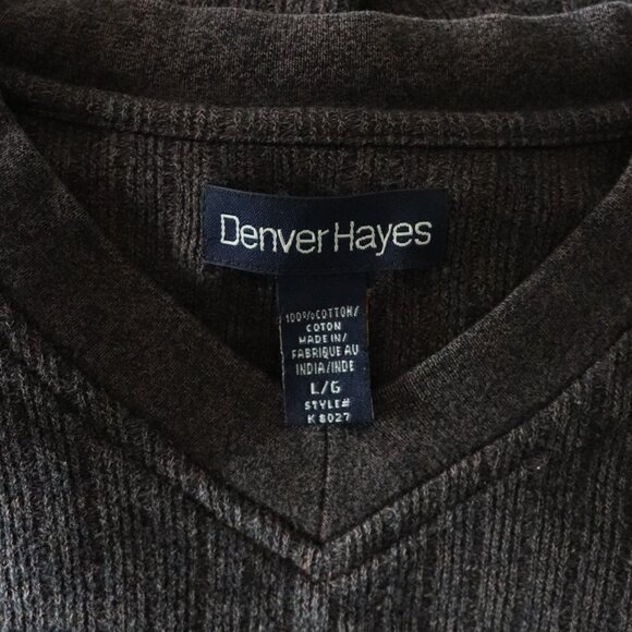 Vntg Denver Hayes Men's Sz L Brown Ribbed‎ V-Neck Pullover Cotton Sweater - Picture 10 of 11